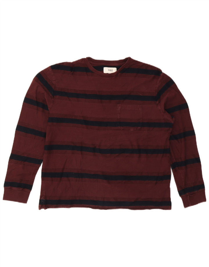 Marks & Spencer Haut à manches longues pour homme en coton rayé bordeaux