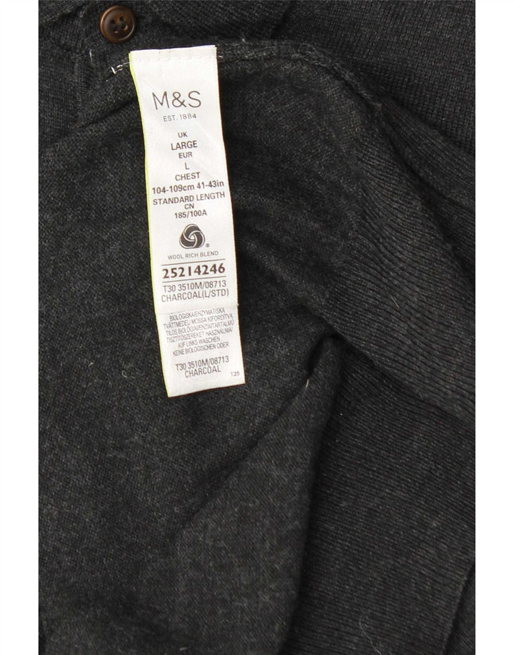 Marks & Spencer Pull à col polo pour homme Coupe ajustée en laine Gris Taille L