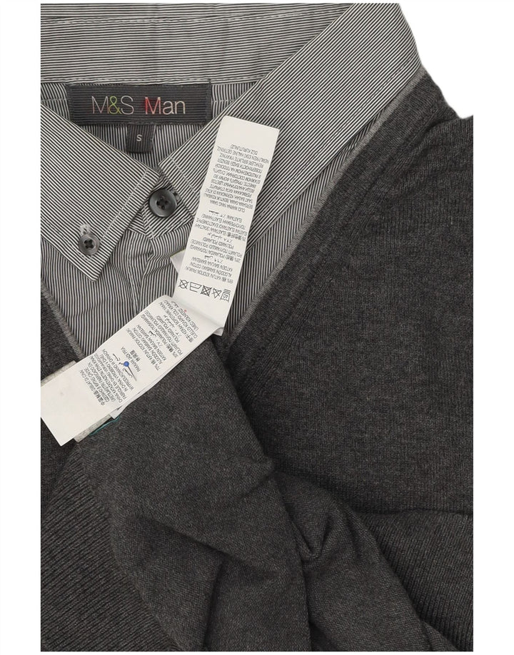 Marks & Spencer Pull à col polo pour homme Petit coton gris