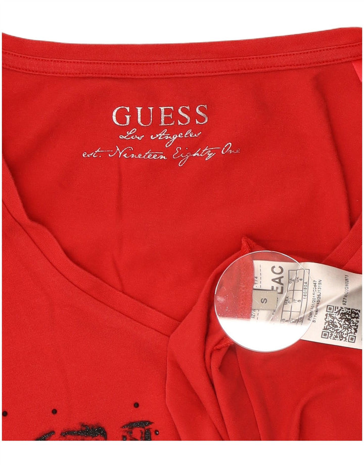 Guess Haut graphique à manches longues pour femme UK 8 Small Rouge Coton