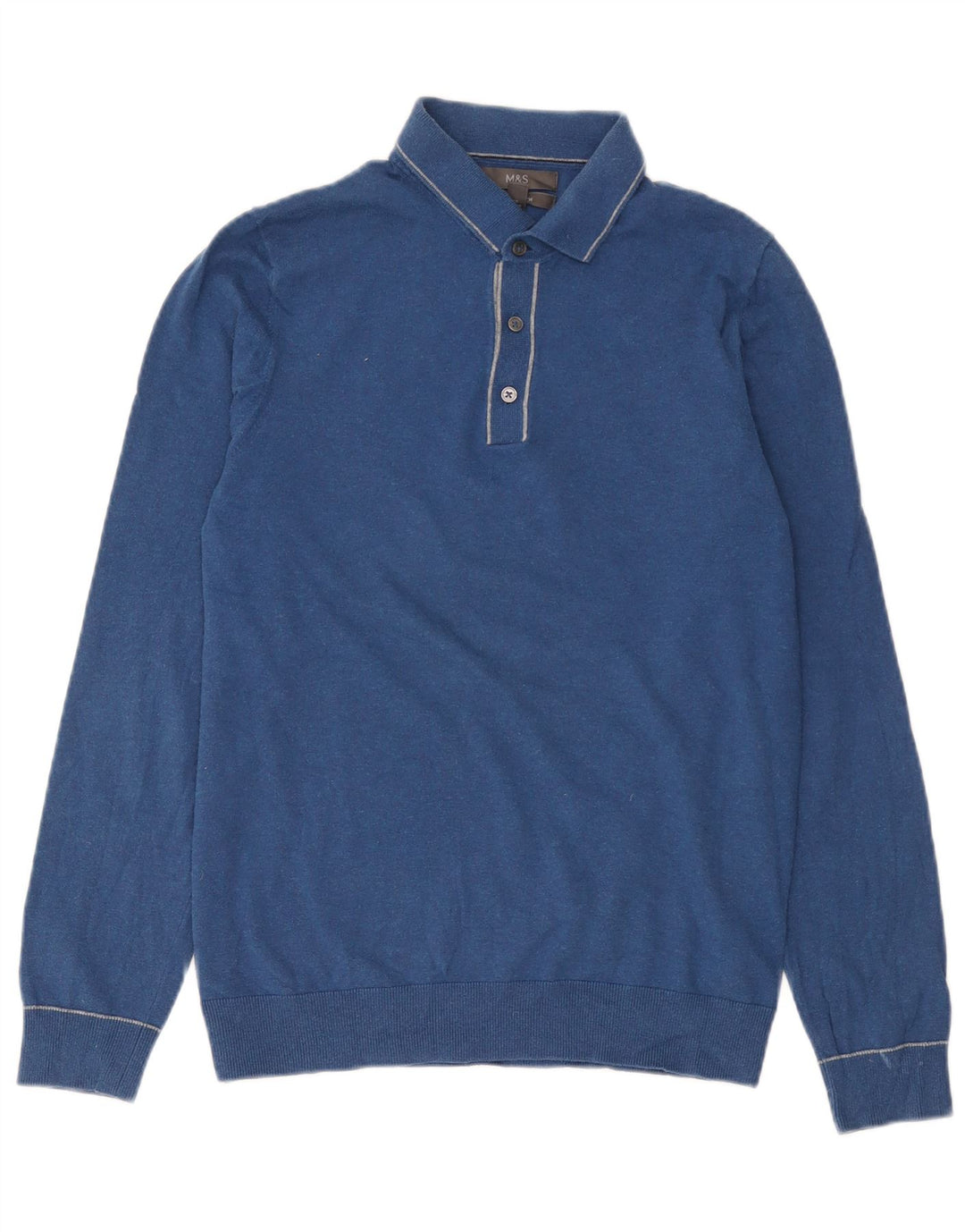 Marks & Spencer Pull à col polo pour homme Petit coton bleu