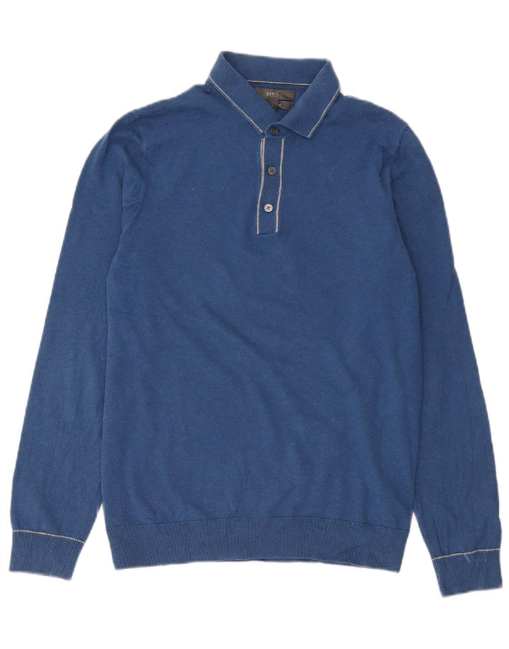 Marks & Spencer Pull à col polo pour homme Petit coton bleu