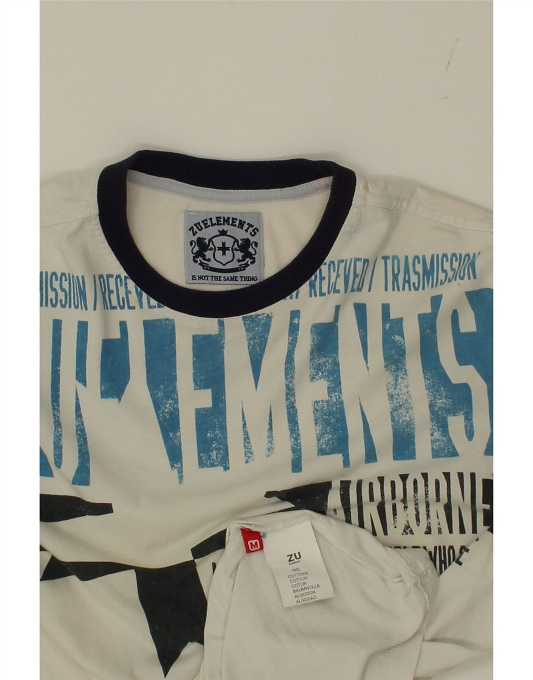 ZU ELEMENTS Mens Graphic T-Shirt Top Medium White Cotton Vintage Zu Elements and Second-Hand Zu Elements from Messina Hembry 