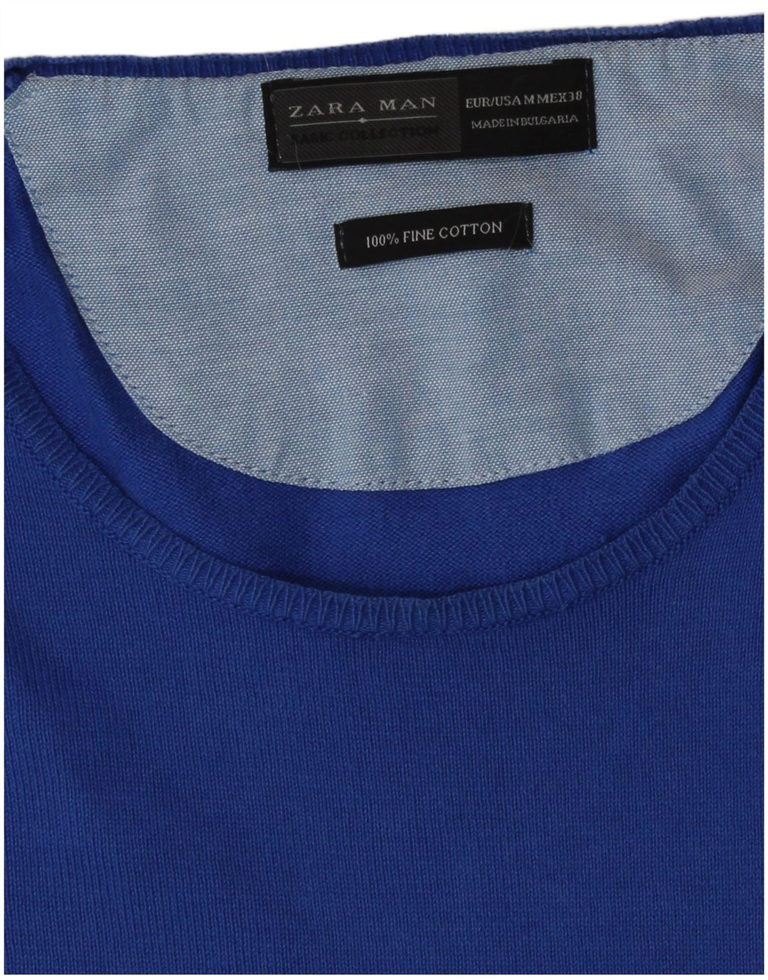 Zara Pull Col Rond Homme Bleu Moyen Coton