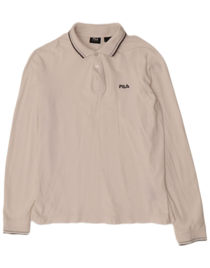 Fila Polo à manches longues homme grand blanc coton