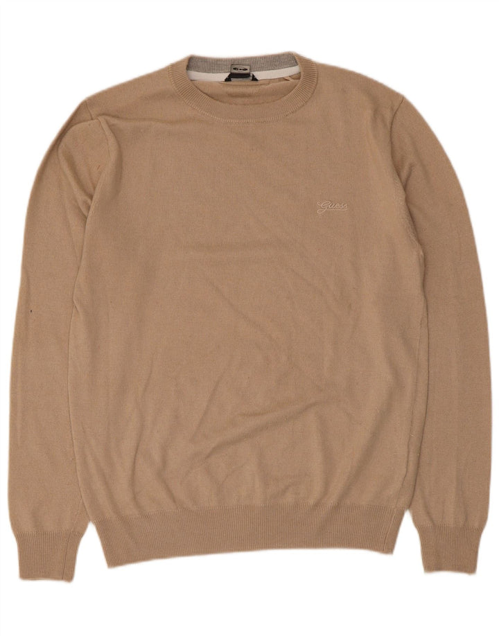 Guess Pull Col Ras du Cou Homme Beige Moyen Polyamide
