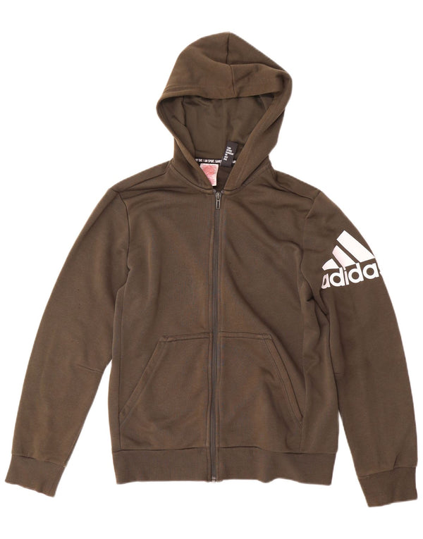 Adidas Pull à capuche zippé graphique pour garçon 13-14 ans Kaki Coton