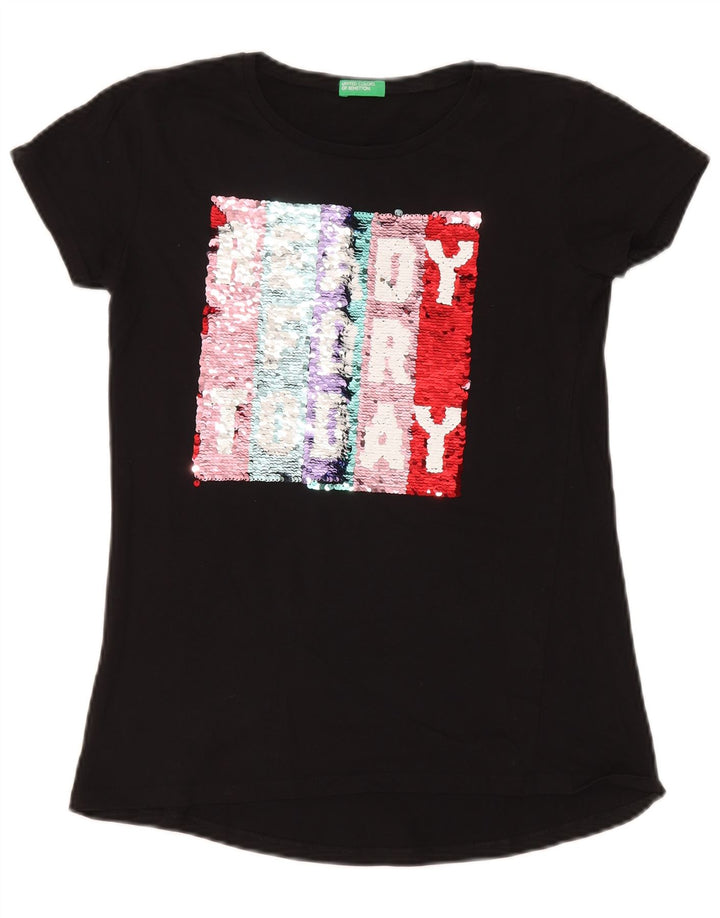 Benetton T-shirt graphique pour femme UK 10 Small Noir