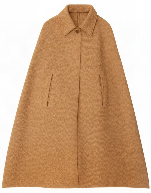 Vintage Womens Cape Coat UK 20 2XL Beige Herringbone