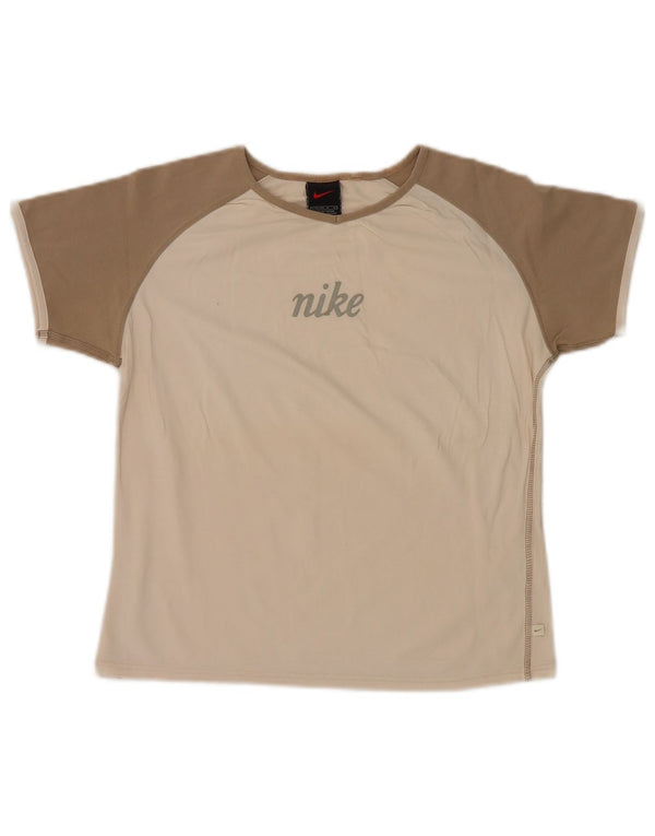 Nike T-Shirt Graphique Fille 12-13 Ans Large Beige Colourblock Coton