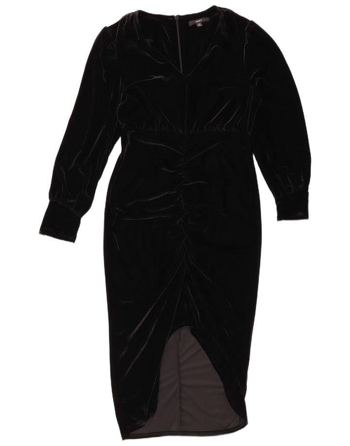 NEXT Robe moulante à manches longues en velours pour femme UK 42 Polyester noir moyen