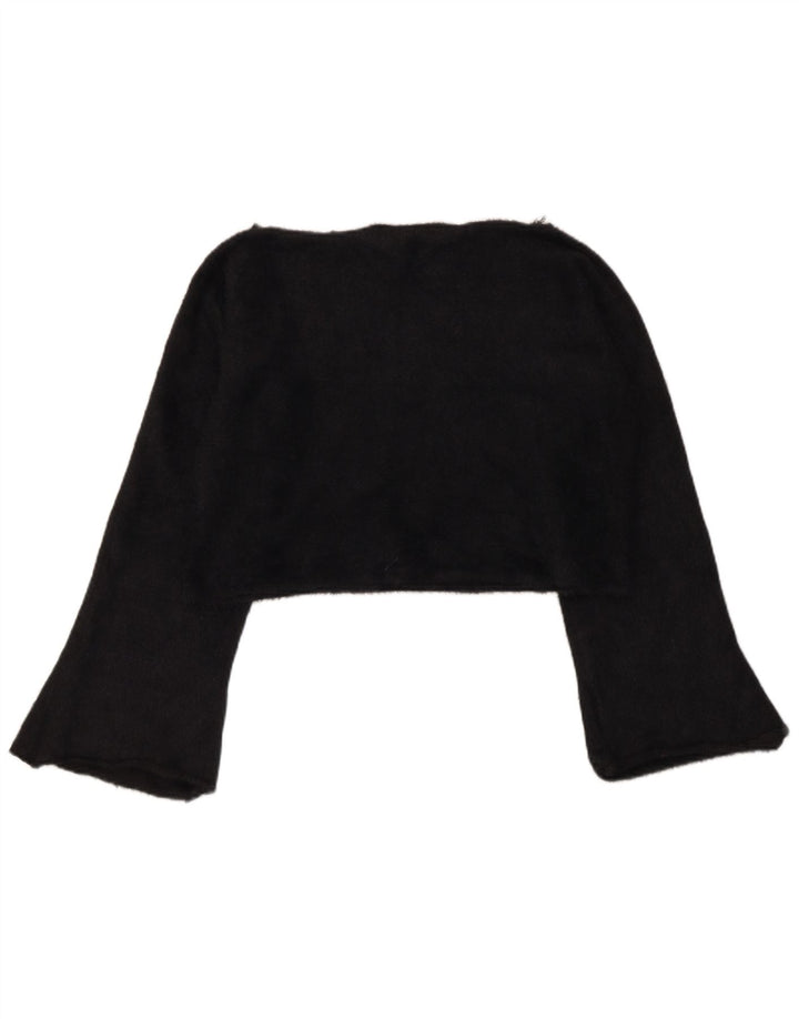 Zara Womens Crop Top Manches Longues UK 14 Moyen Noir