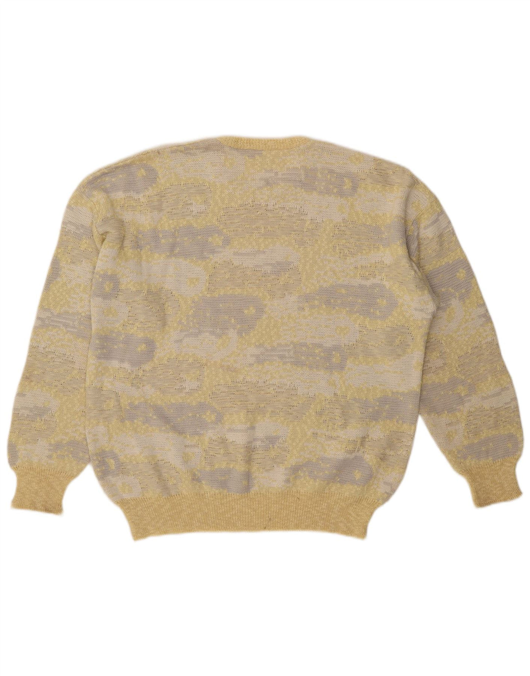 vintage Homme Motif Abstrait Ras du Cou Pull Pull IT 54 XL Jaune