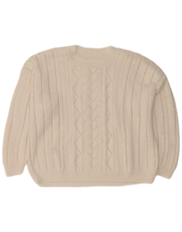 vintage Femmes Oversize Crew Neck Jumper Pull UK 18 XL Blanc