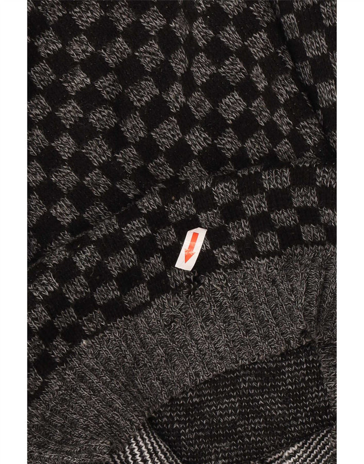vintage Mens Boat Neck Jumper Pull Moyen Gris Géométrique Acrylique