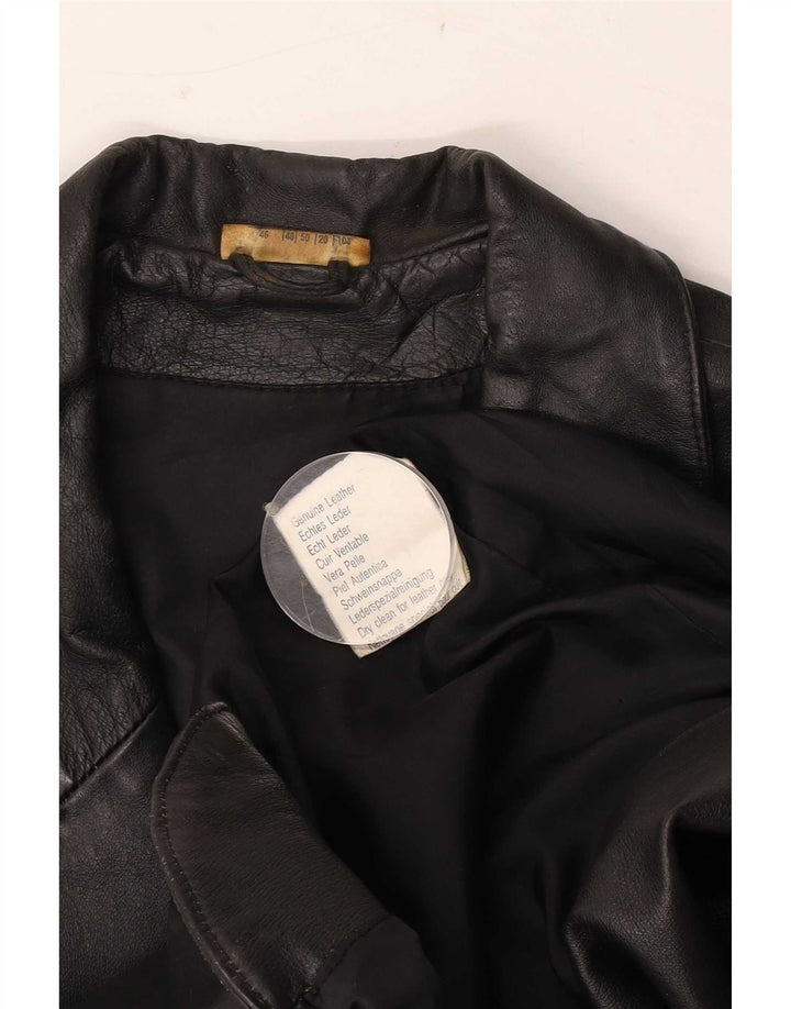 vintage Femmes 3 Boutons Veste Blazer En Cuir UK 20 2XL Cuir Noir