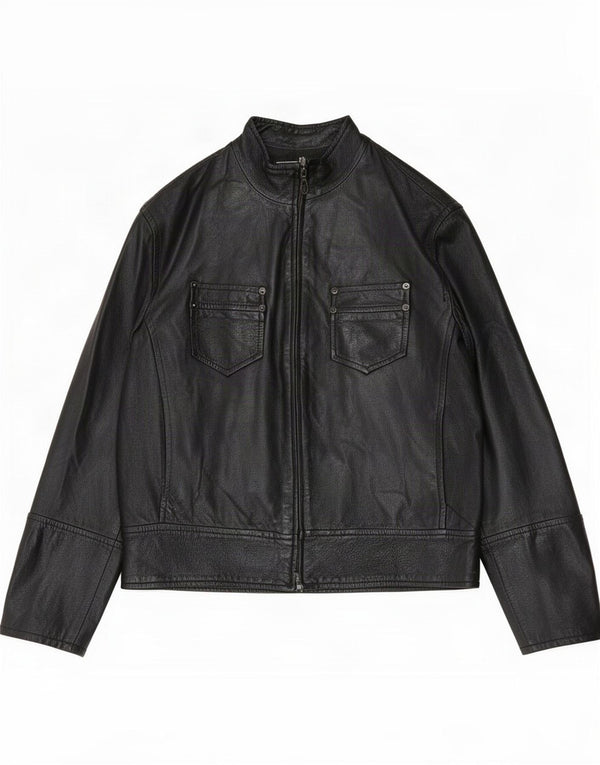 Veste en cuir femme vintage IT 52 2XL Noir