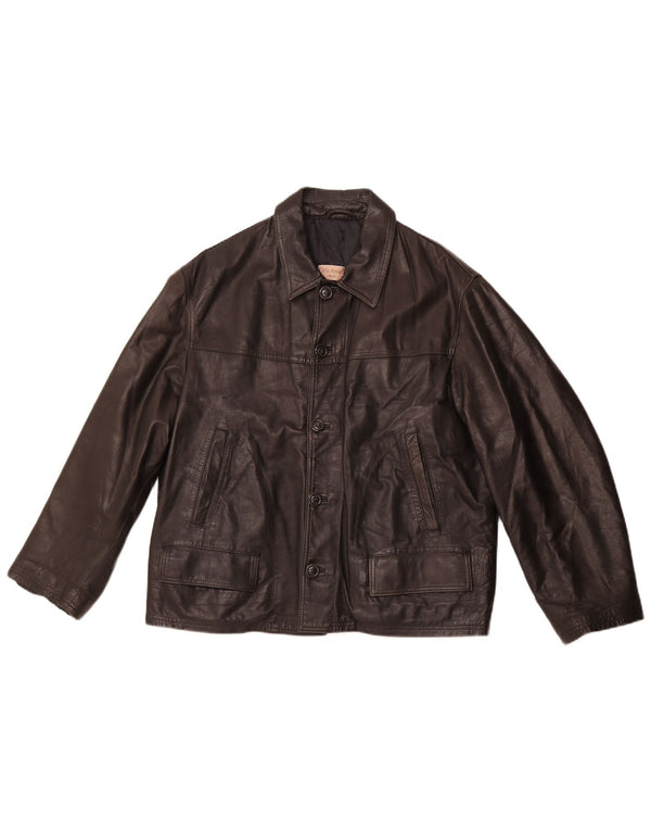 VINTAGE Veste en cuir homme UK 40 Grand cuir noir