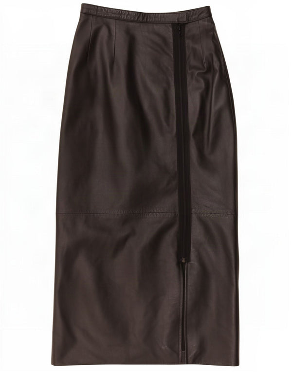 jupe maxi en cuir femme vintage UK 10 Large W24 Noir