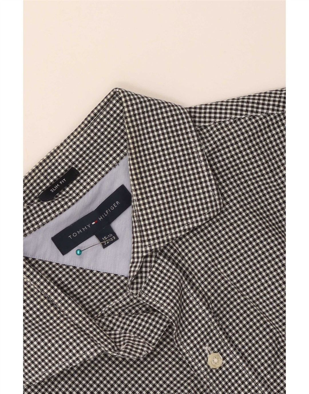 Tommy Hilfiger Chemise slim fit pour homme Taille 15 1/2 Vichy noir moyen
