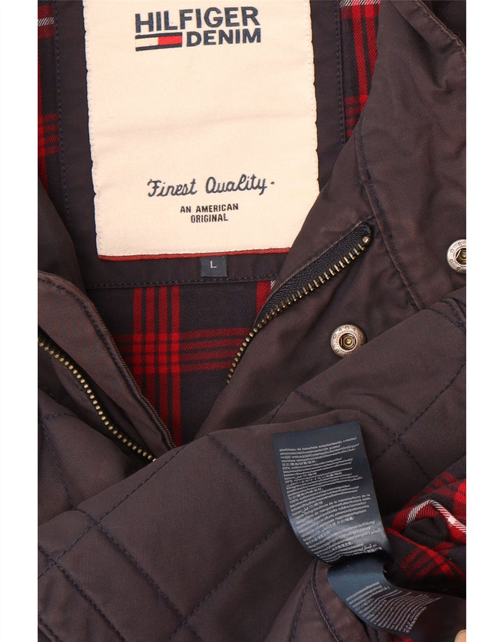 TOMMY HILFIGER Mens Quilted Jacket UK 40 Large Navy Blue Cotton