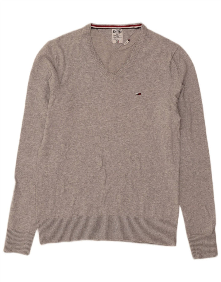 Tommy Hilfiger Pull Col V Homme Gris Moyen Moucheté Coton