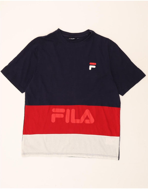 Fila Homme Graphic T-Shirt Top XL Bleu Marine Colorblock Coton