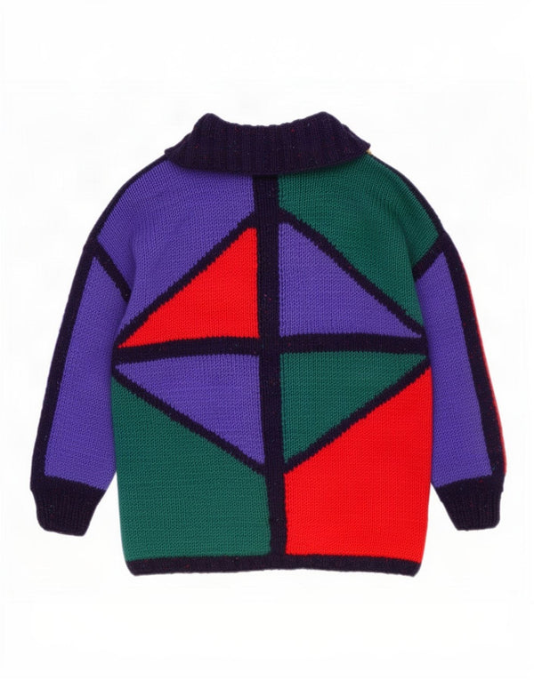 vintage Womens Longline Cardigan Sweater UK 20 2XL Multicolore Géométrique
