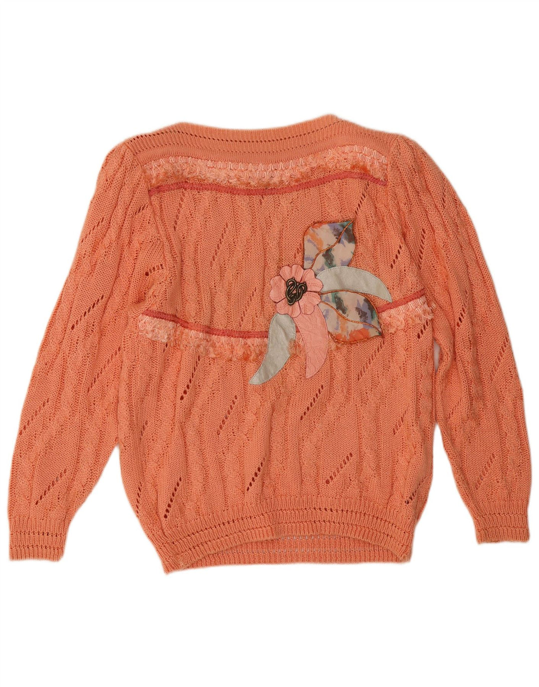 vintage Femme Graphique Col Bateau Pull Pull IT 42 Orange Moyen