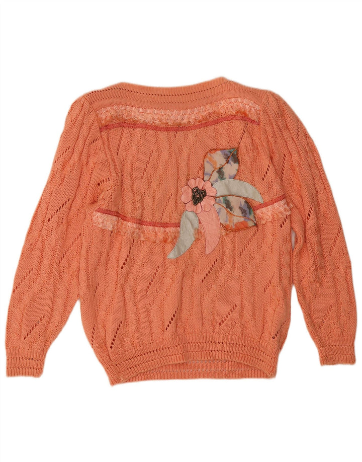 vintage Femme Graphique Col Bateau Pull Pull IT 42 Orange Moyen