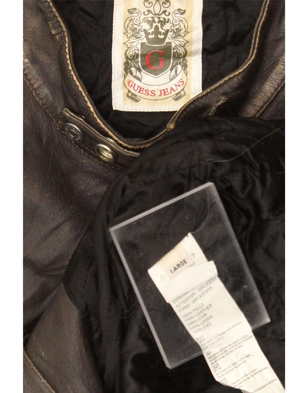 GUESS Veste de course en cuir pour homme UK 40 Grand cuir marron