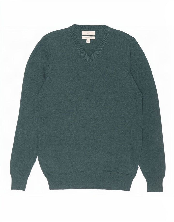 Marks & Spencer Pull col V pour homme en coton vert petit