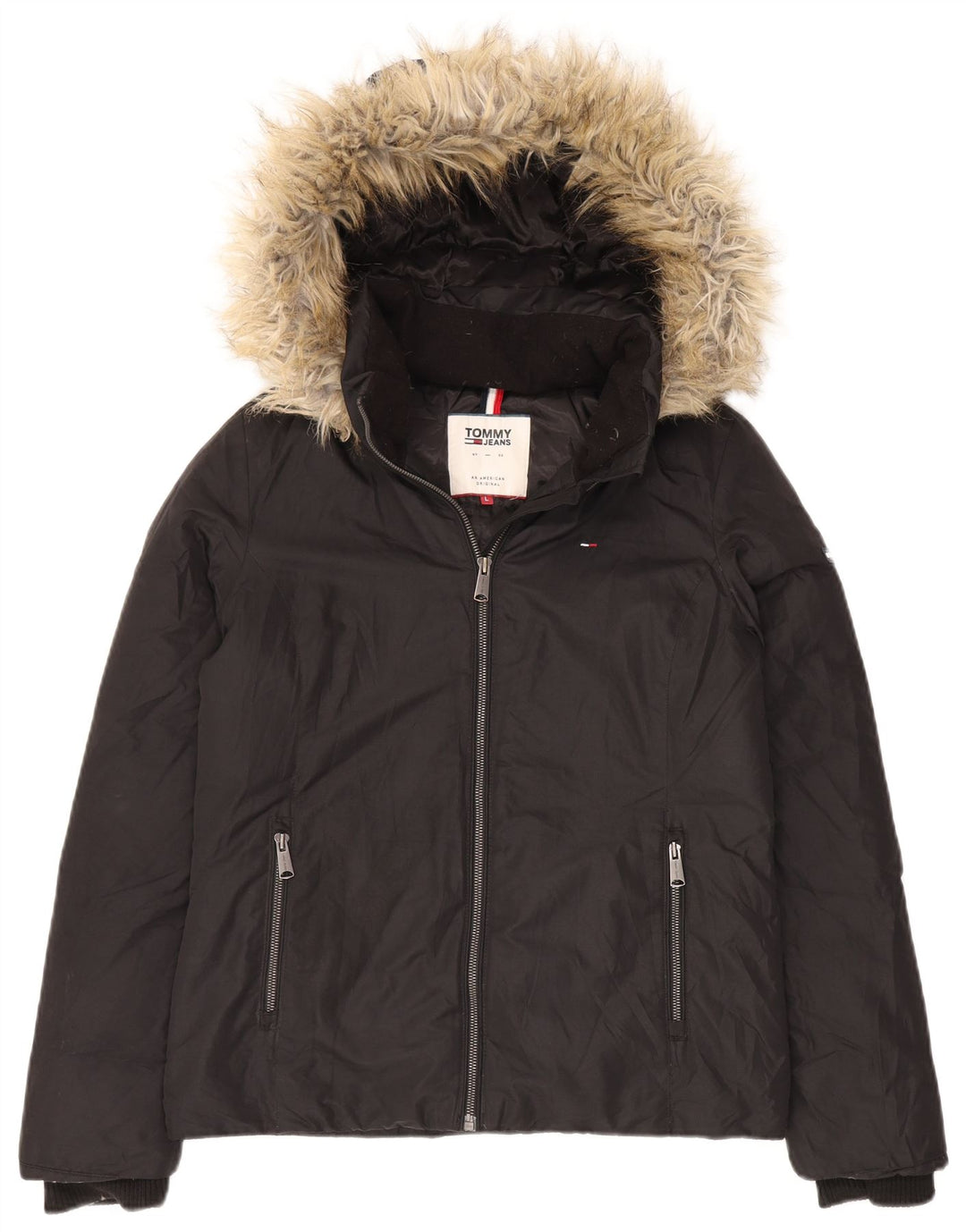 Tommy Hilfiger Veste matelassée à capuche pour femme UK 16 Large Noir Polyester