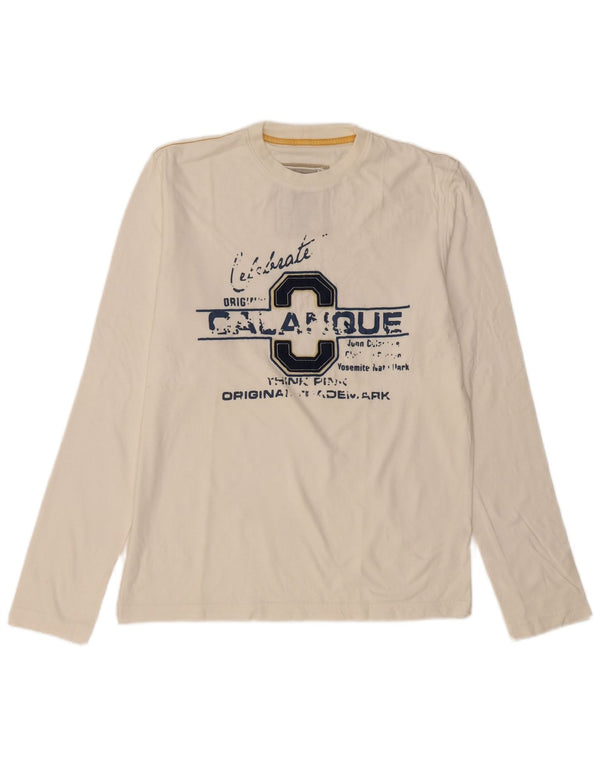 THINK PINK Haut graphique à manches longues XL en coton blanc cassé pour homme