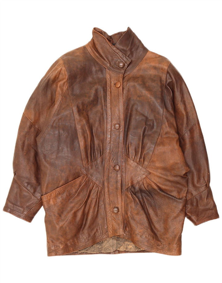 Veste en cuir surdimensionnée femme vintage UK 10 Petit cuir brun