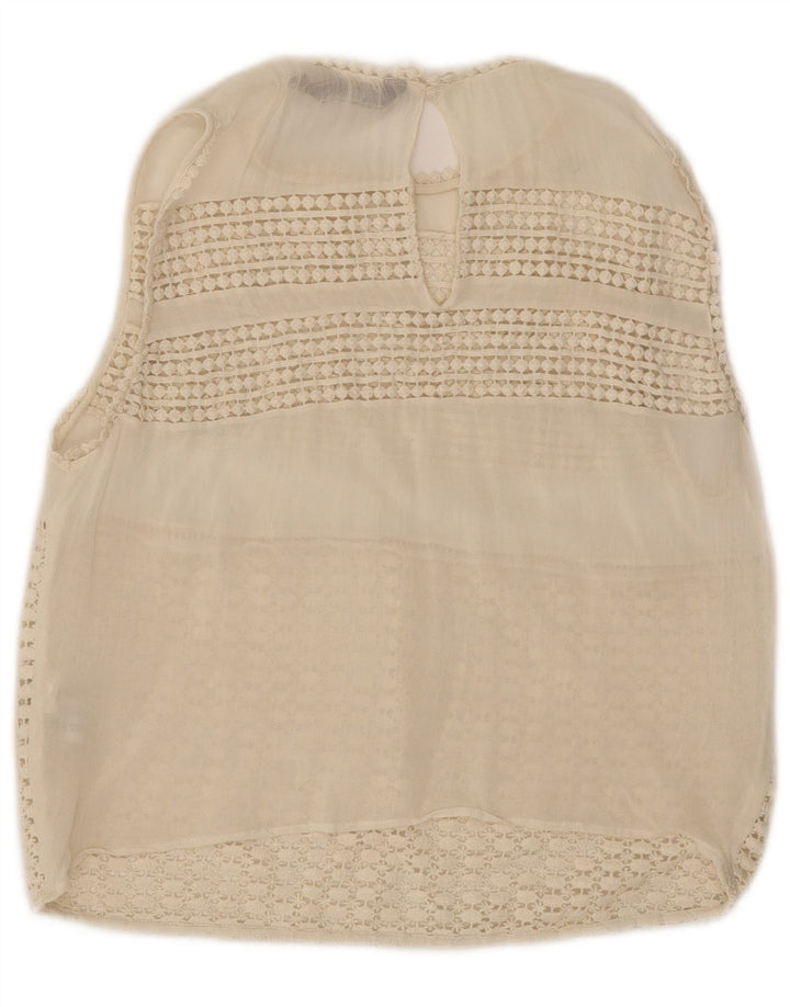 Zara Chemisier court sans manches en dentelle pour femme UK 12 Polyester blanc moyen