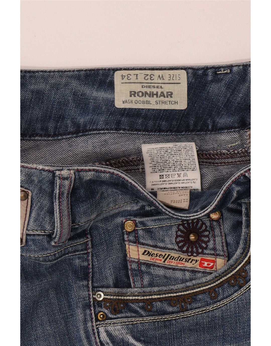 Diesel Jean Droit Ronhar Femme W32 L34 Bleu Coton