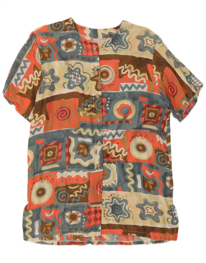 vintage Femme Chemise Blouse UK 14 Moyen Multicolore Géométrique