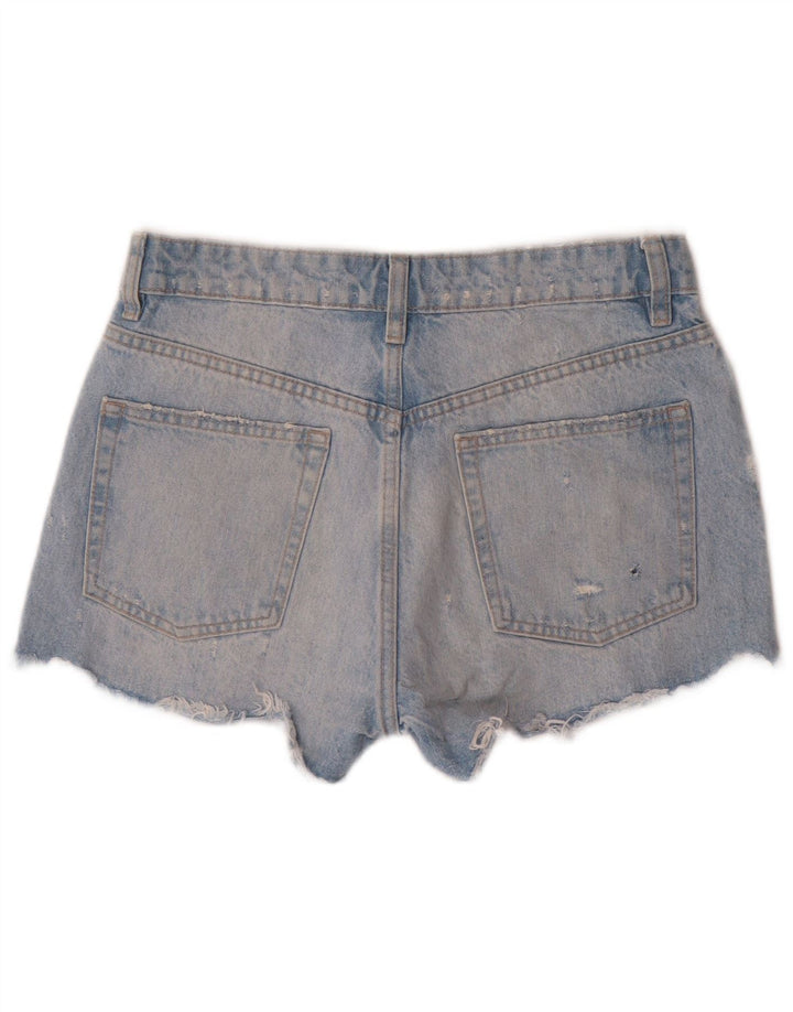 Zara Short en jean vieilli pour femme EU 38 Petit W28 Bleu Coton