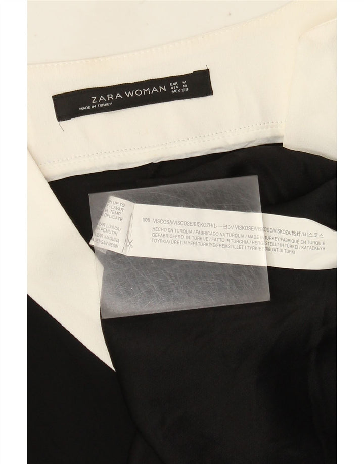 Zara Femme Top Manches Longues UK 44 Medium Noir Colorblock Viscose