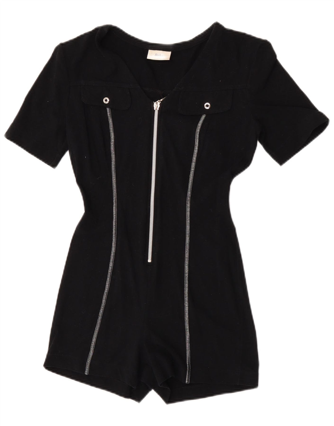 Sisley Combishort à Manches Courtes Femme UK 12 Coton Noir Moyen