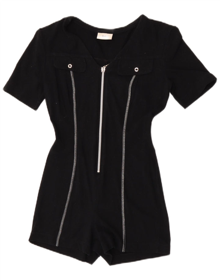 Sisley Combishort à Manches Courtes Femme UK 12 Coton Noir Moyen