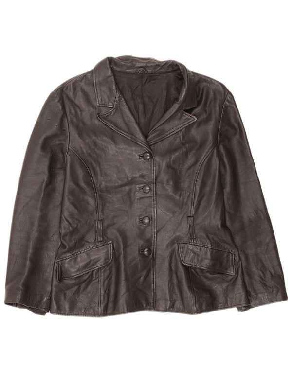 vintage Femme 4 Boutons Veste Blazer En Cuir UK 14 Moyen Noir Classique