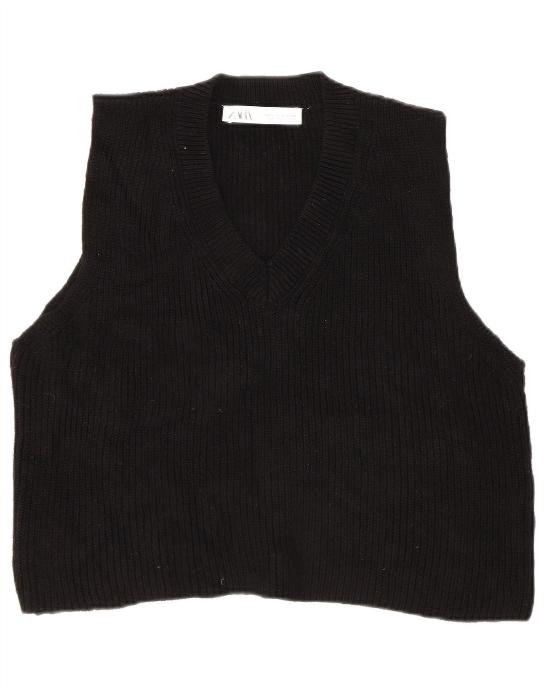 Zara Womens Crop Vest Débardeur UK 10 Petit Noir
