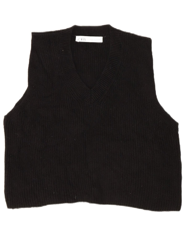 Zara Womens Crop Vest Débardeur UK 10 Petit Noir