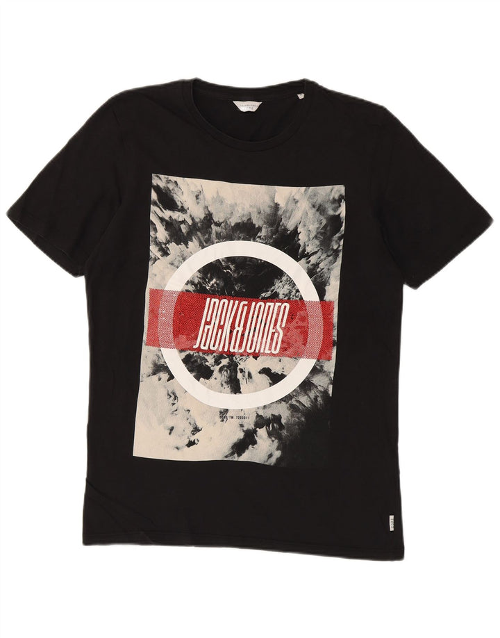 JACK & JONES T-Shirt Graphique Homme Noir Moyen Coton