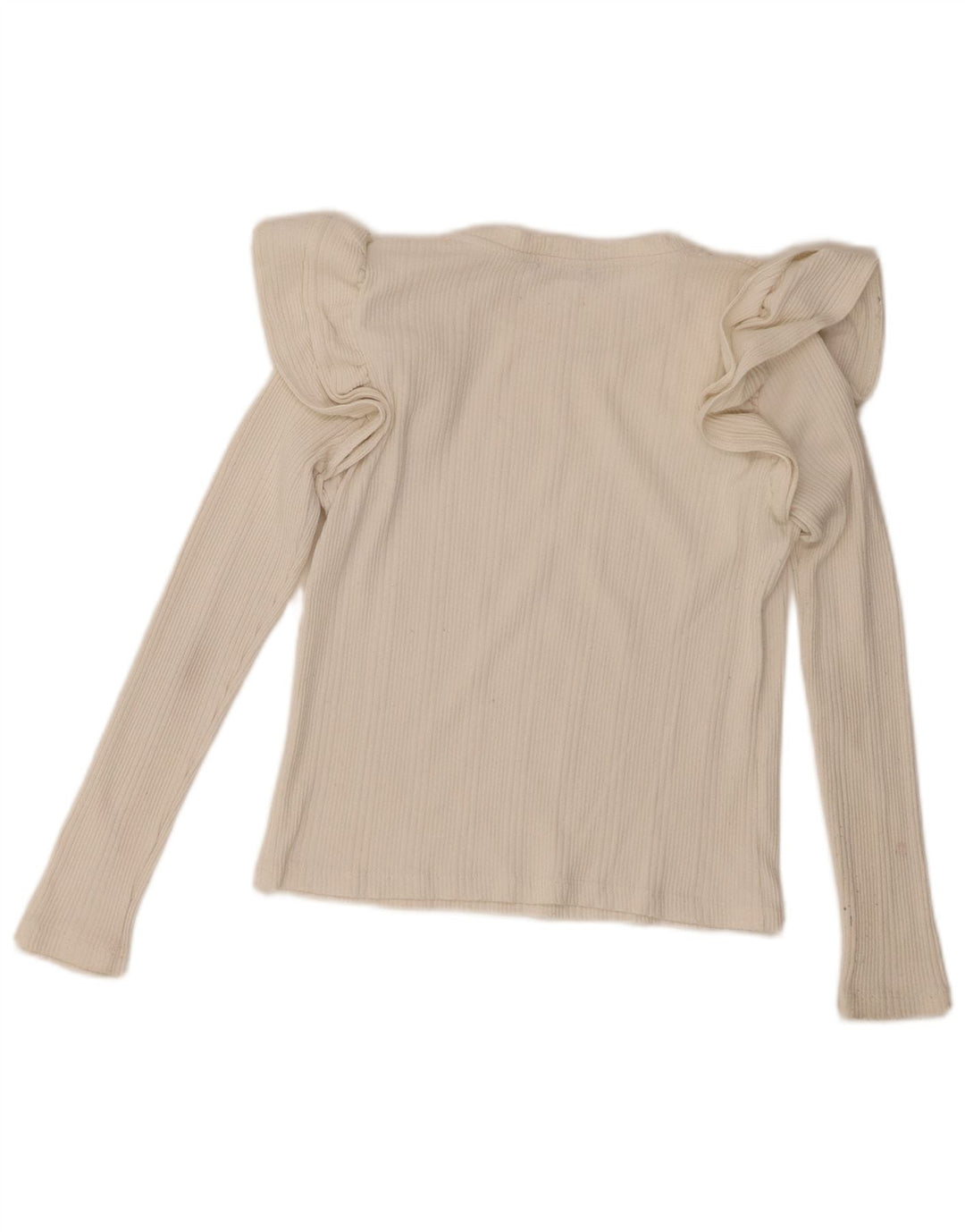 Zara Womens Top à volants sur le devant à manches longues UK 10 Small Off White