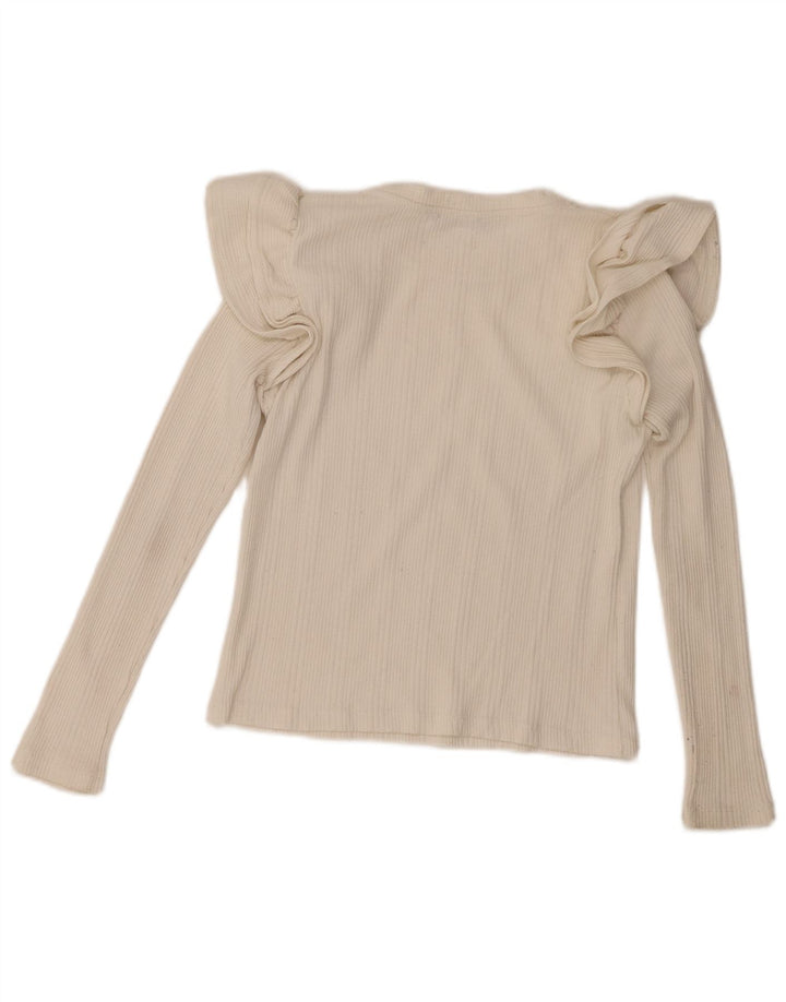 Zara Womens Top à volants sur le devant à manches longues UK 10 Small Off White