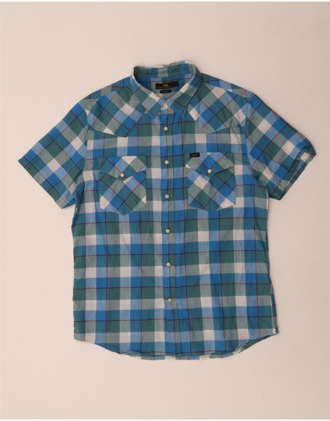 Lee Chemise ajustée à manches courtes pour homme en coton à carreaux bleus