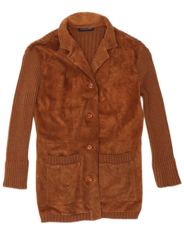 Cristina Gavioli Pull cardigan en daim pour femme UK 14 Marron moyen
